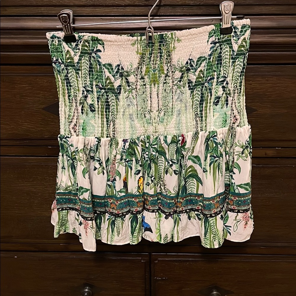 Camilla White Tropical Print Mini Skirt with Green Accents